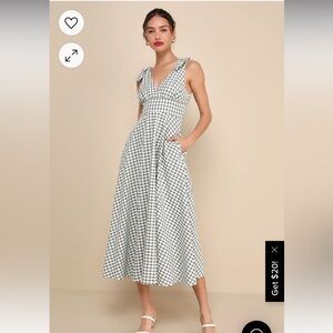 Lulus Sweetest Posture Navy and Cream Gingham Midi Dress With Pockets